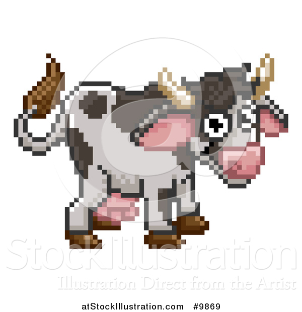 Vector Illustration of a Retro 8 Bit Pixel Art Video Game Styled Cow