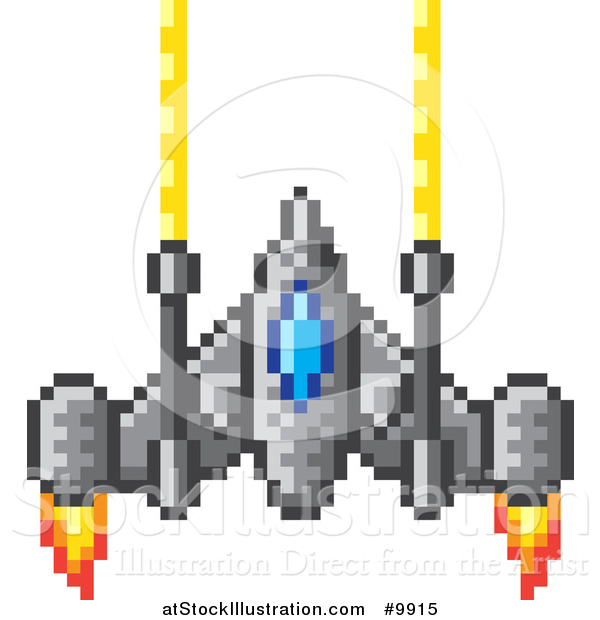 Vector Illustration of a Retro 8 Bit Pixel Art Video Game Styled Spaceship