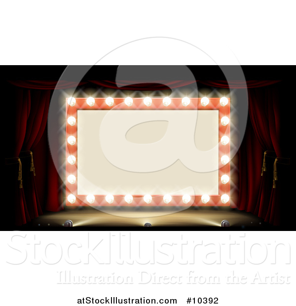 Vector Illustration of a Retro Marquee Theater Sign with Light Bulbs on a Stage