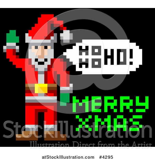 Vector Illustration of a Retro Pixelated Santa and Merry Xmas Text