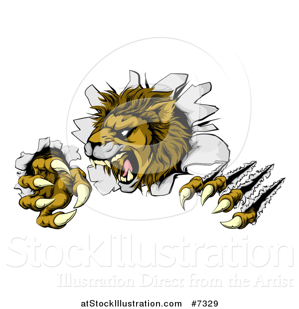 Vector Illustration of a Roaring Lion Mascot Slashing Through a Wall