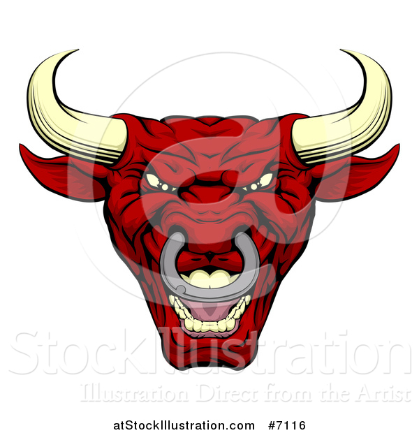 Vector Illustration of a Roaring Mad Red Bull Mascot Head