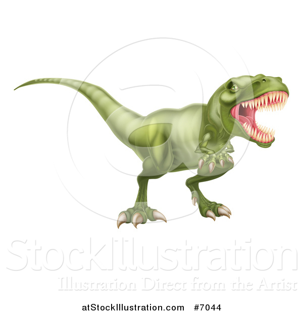 Vector Illustration of a Roaring Vicious Angry Green Tyrannosaurus Rex Dinosaur