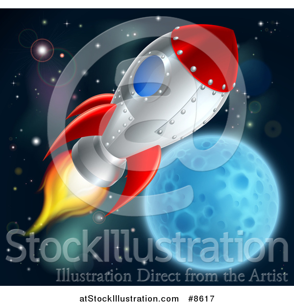 Vector Illustration of a Rocket Ship over a Full Moon