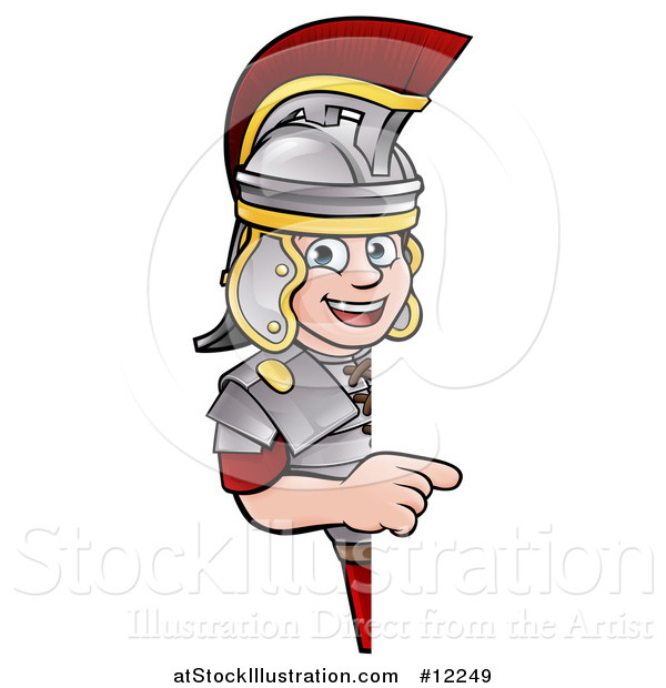 Vector Illustration of a Roman Soldier Pointing Around a Sign
