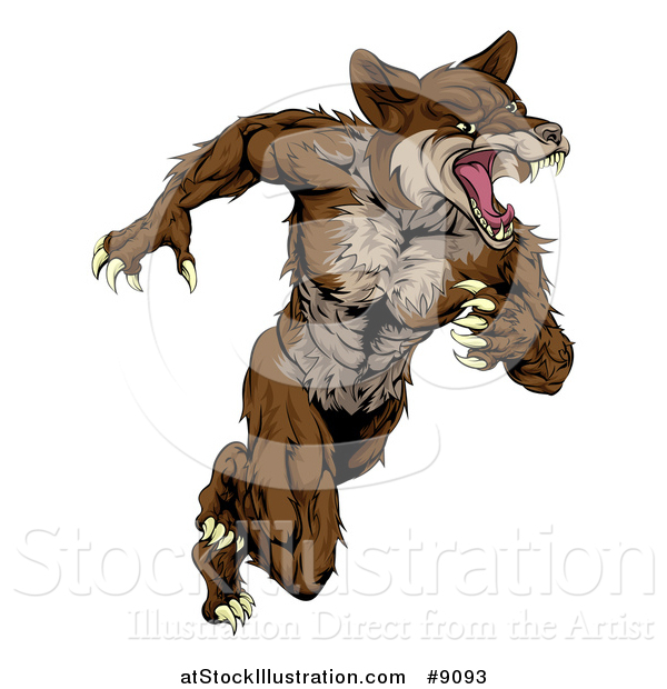 Vector Illustration of a Running Brown Muscular Coyote Man