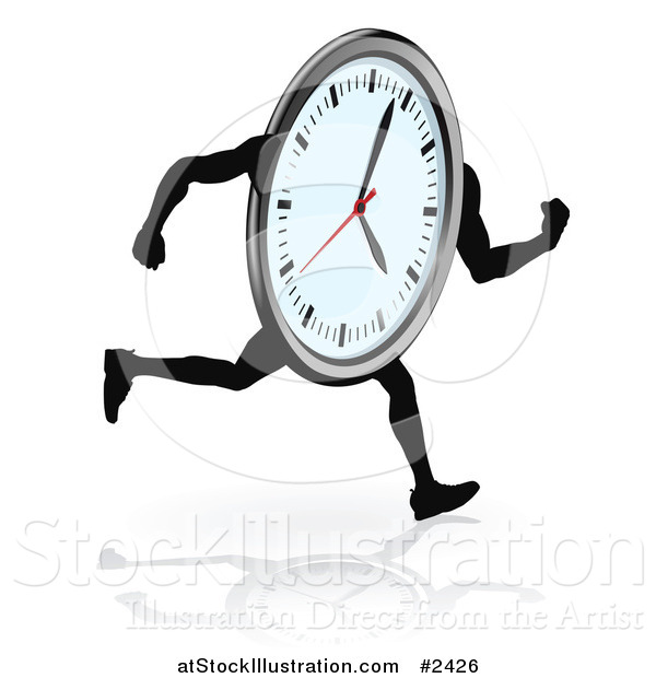 Vector Illustration of a Running Clock and Reflection