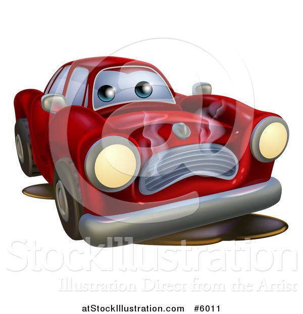 Vector Illustration of a Sad Broken down Red Car