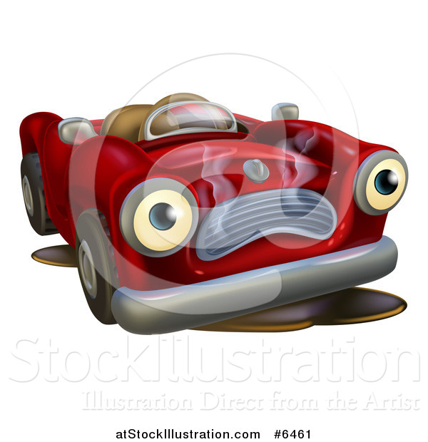 Vector Illustration of a Sad Broken down Red Convertible Car