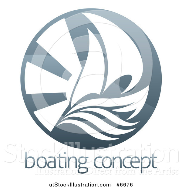 Vector Illustration of a Sailboat, Waves and Sun Rays over Sample Text