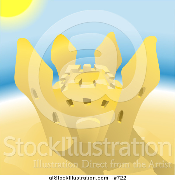 Vector Illustration of a Sand Castle on a Beach on a Hot Sunny Summer Day