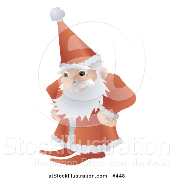 Vector Illustration of a Santa in His Red and White Uniform Standing with His Hands on His Hips