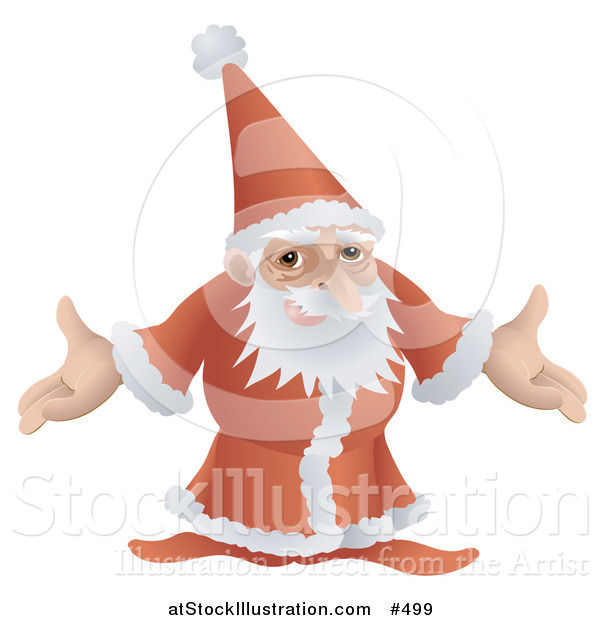 Vector Illustration of a Santa in His Red and White Uniform, Standing with Open Arms