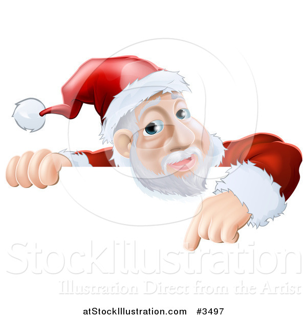 Vector Illustration of a Santa Pointing down at a Christmas Sign