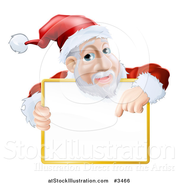 Vector Illustration of a Santa Pointing down to a Sign over His Torso