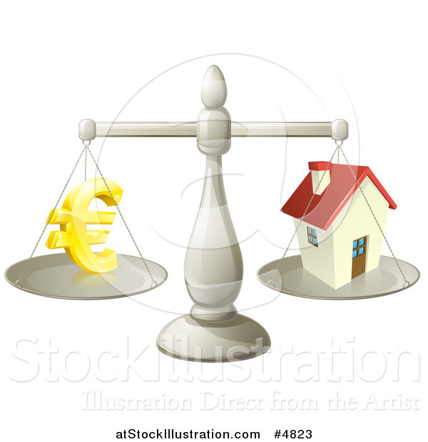 Vector Illustration of a Scale Comparing Euros and a House