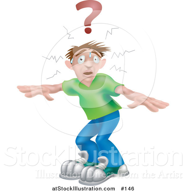 Vector Illustration of a Scared and Confused Caucasian Man