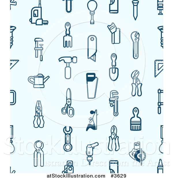 Vector Illustration of a Seamless Blue Background with Tool Icons