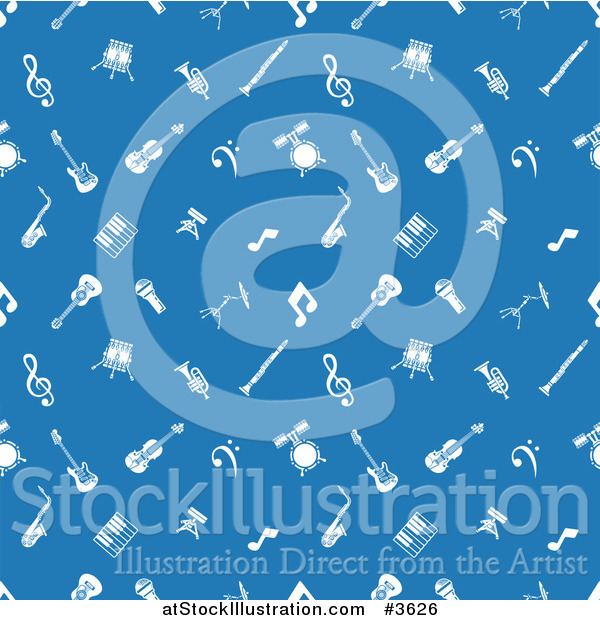 Vector Illustration of a Seamless Blue Background with White Music Icons