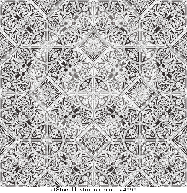 Vector Illustration of a Seamless Grayscale Victorian Floral Pattern Background