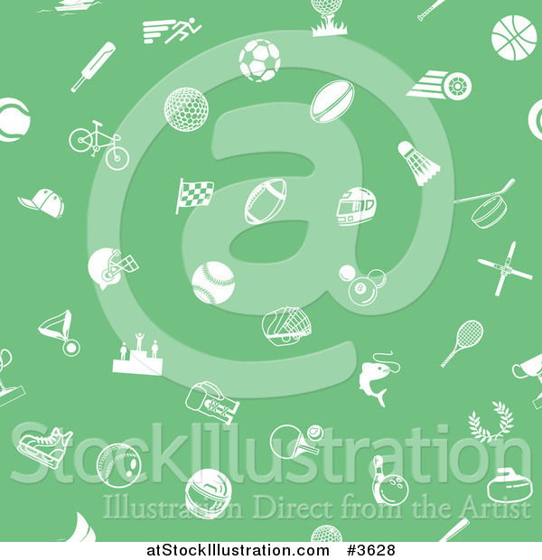 Vector Illustration of a Seamless Green Background with White Sports Icons