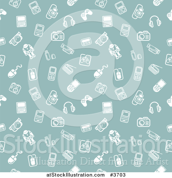 Vector Illustration of a Seamless Green Gadget Background Pattern with White Icons