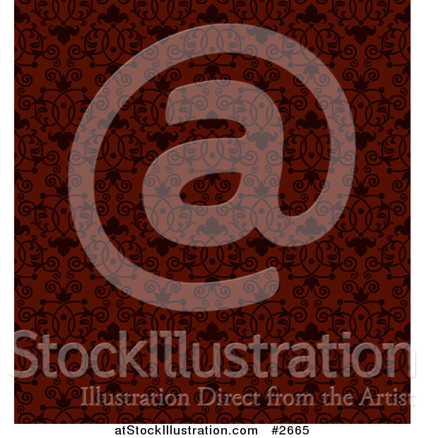Vector Illustration of a Seamless Red Background with Black Victorian Floral Designs
