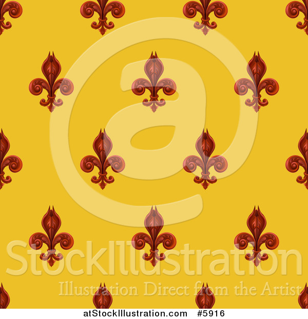 Vector Illustration of a Seamlessly Tileable Burgundy Fleur De Lis on Gold Background Pattern