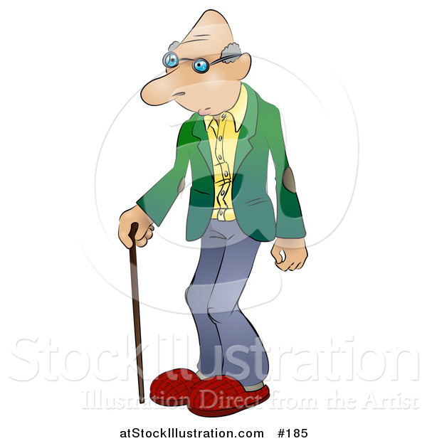 Vector Illustration of a Senior Man Using a Cane