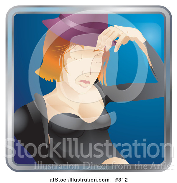 Vector Illustration of a Sexy Red Haired Woman Tipping Her Hat