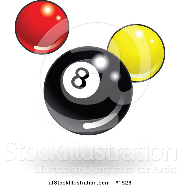 Vector Illustration of a Shiny Billiards Eight Ball with Red and Yellow Balls