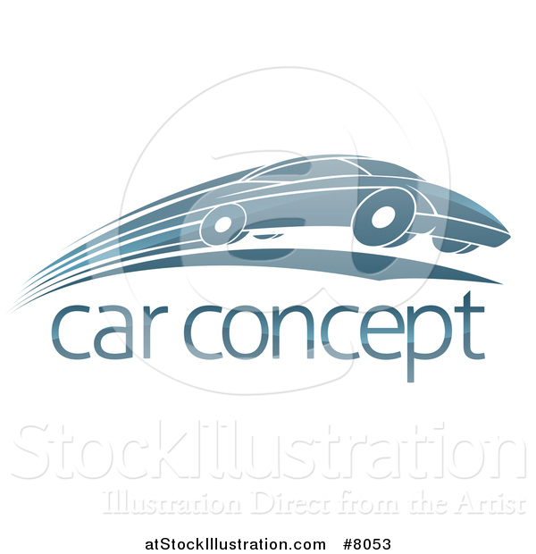 Vector Illustration of a Shiny Blue Sports Car Zooming by over Sample Text