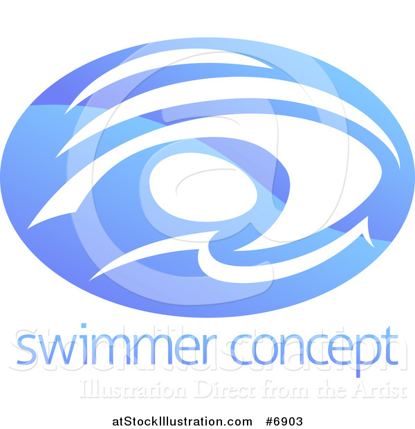 Vector Illustration of a Shiny Gradient Blue Abstract Swimmer Doing the Butterfly in Waves over Sample Text