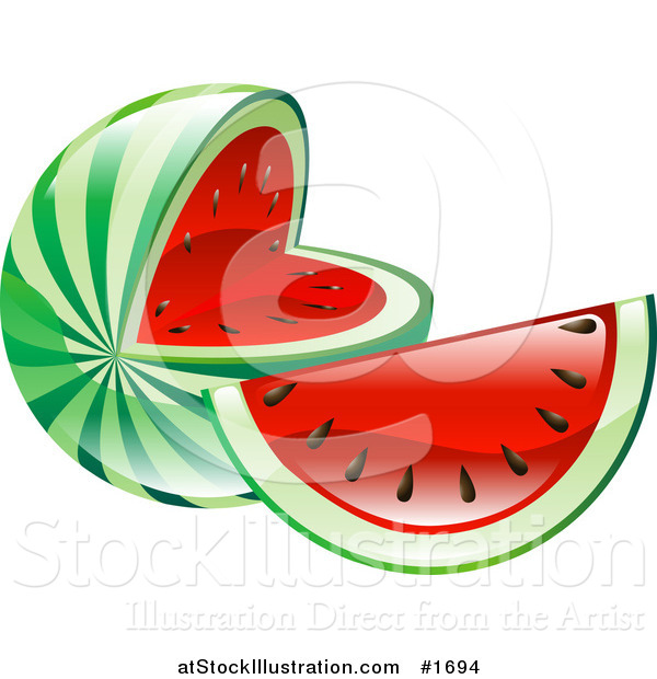 Vector Illustration of a Shiny Organic Sliced Watermelon