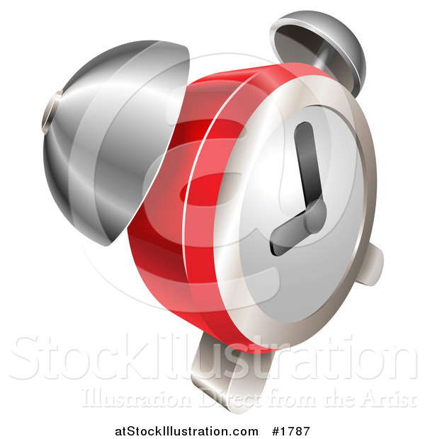 Vector Illustration of a Shiny Red and Chrome Bell Alarm Clock