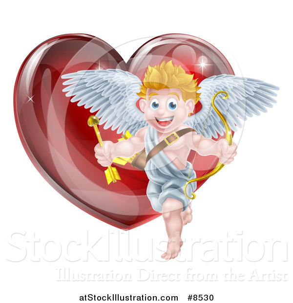 Vector Illustration of a Shiny Red Heart and Cupid