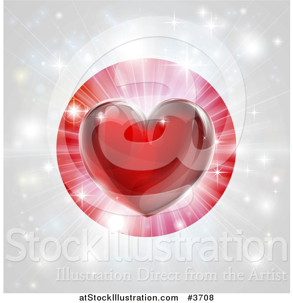 Vector Illustration of a Shiny Red Heart and Fireworks over a Japanese Flag