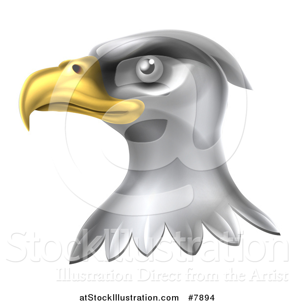 Vector Illustration of a Shiny Silver Bald Eagle Head