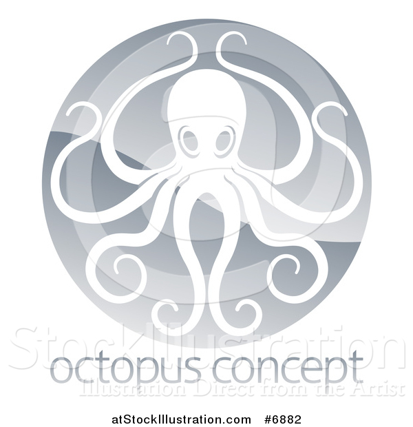 Vector Illustration of a Shiny Silver Round Octopus Logo over Sample Text