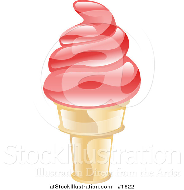 Vector Illustration of a Shiny Strawberry Ice Cream on a Cone