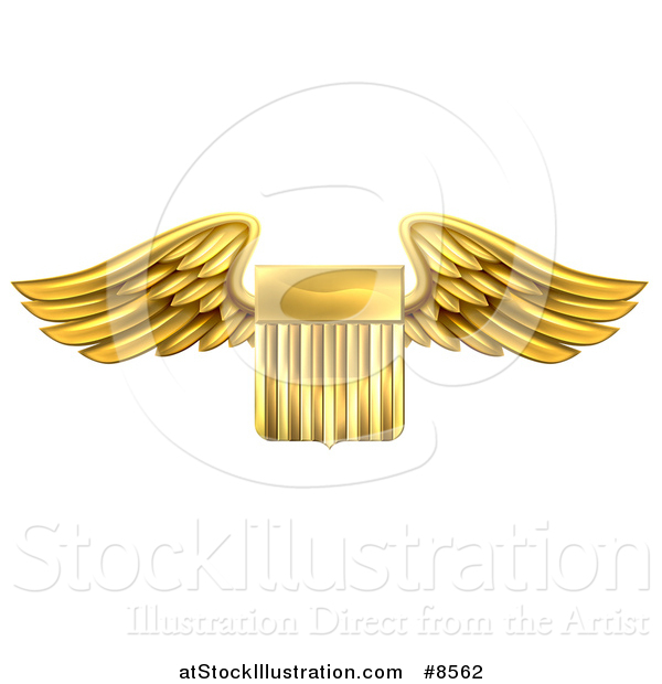 Vector Illustration of a Shiny Winged Gold Metal United States Flag Shield