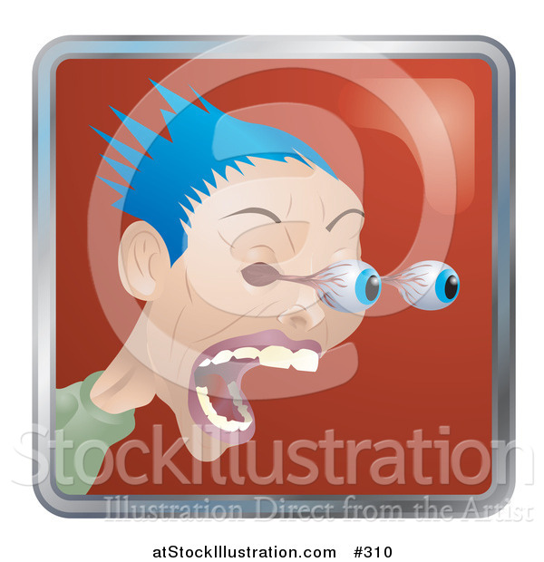 Vector Illustration of a Shocked Man with Blue Hair, His Eyes Popping out of Their Sockets