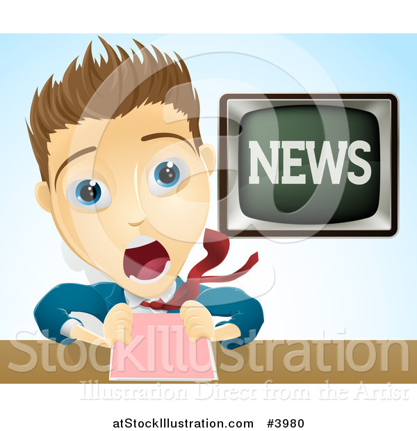 Vector Illustration of a Shocked Screaming News Anchor Man
