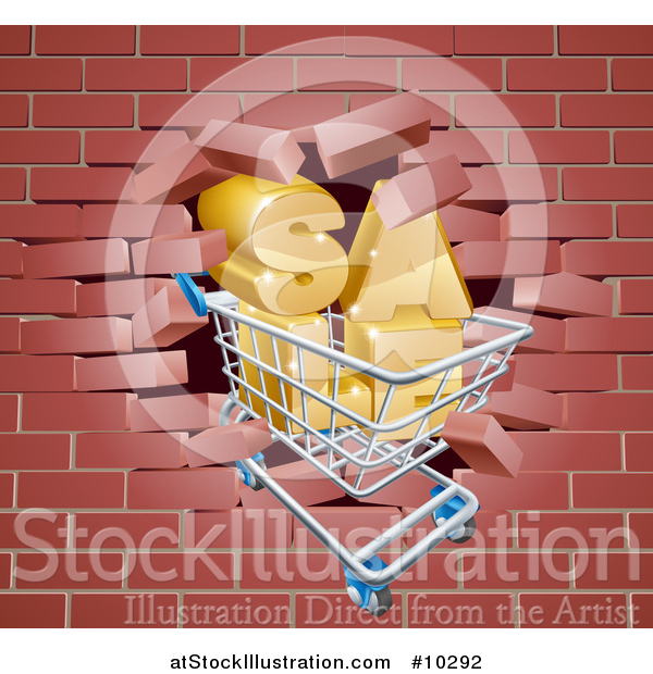 Vector Illustration of a Shopping Cart and SALE Crashing Through a 3d Red Brick Wall