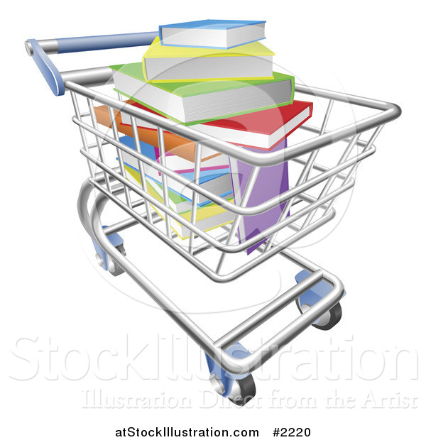 Vector Illustration of a Shopping Cart of Colorful 3d Books