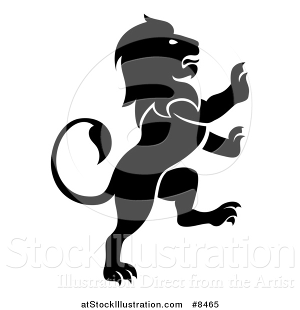 Vector Illustration of a Silhouetted Black and White Rampant Lion