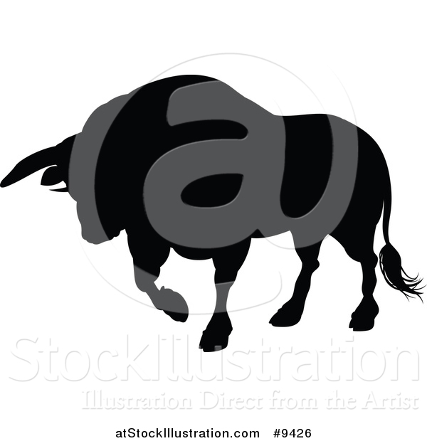 Vector Illustration of a Silhouetted Black Bull