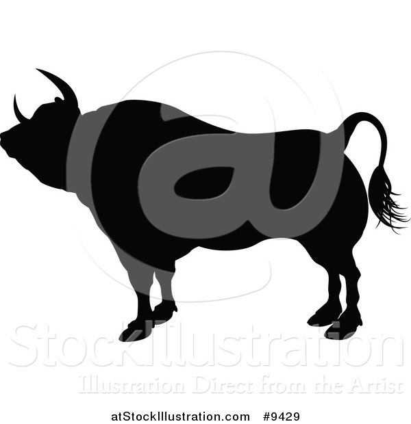 Vector Illustration of a Silhouetted Black Bull