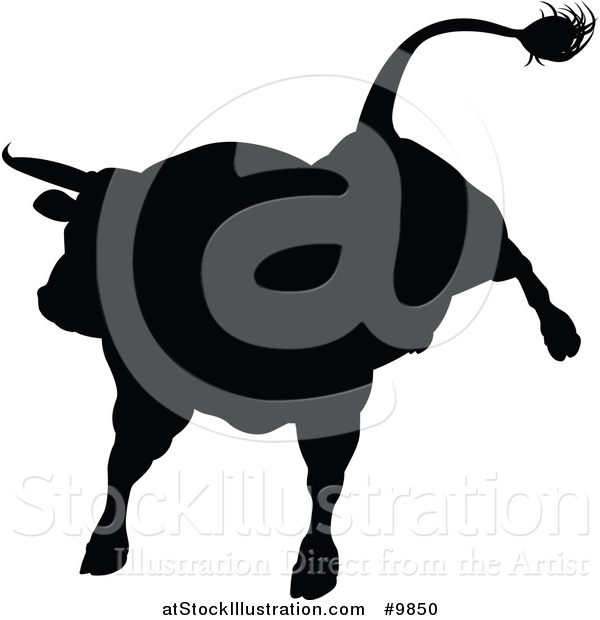 Vector Illustration of a Silhouetted Black Bull Charging