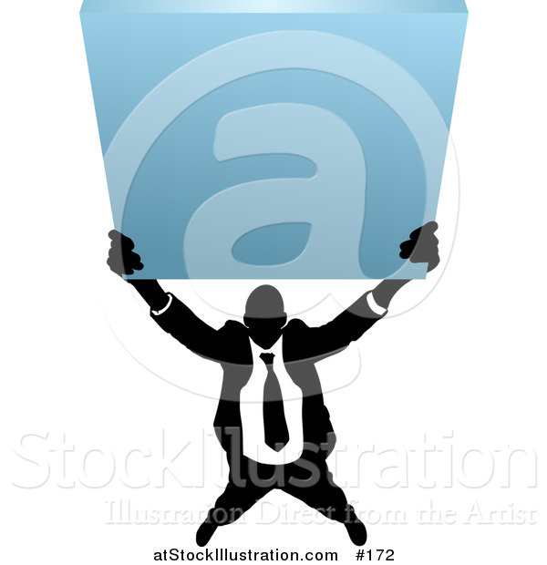 Vector Illustration of a Silhouetted Business Man Holding up a Blank Sign